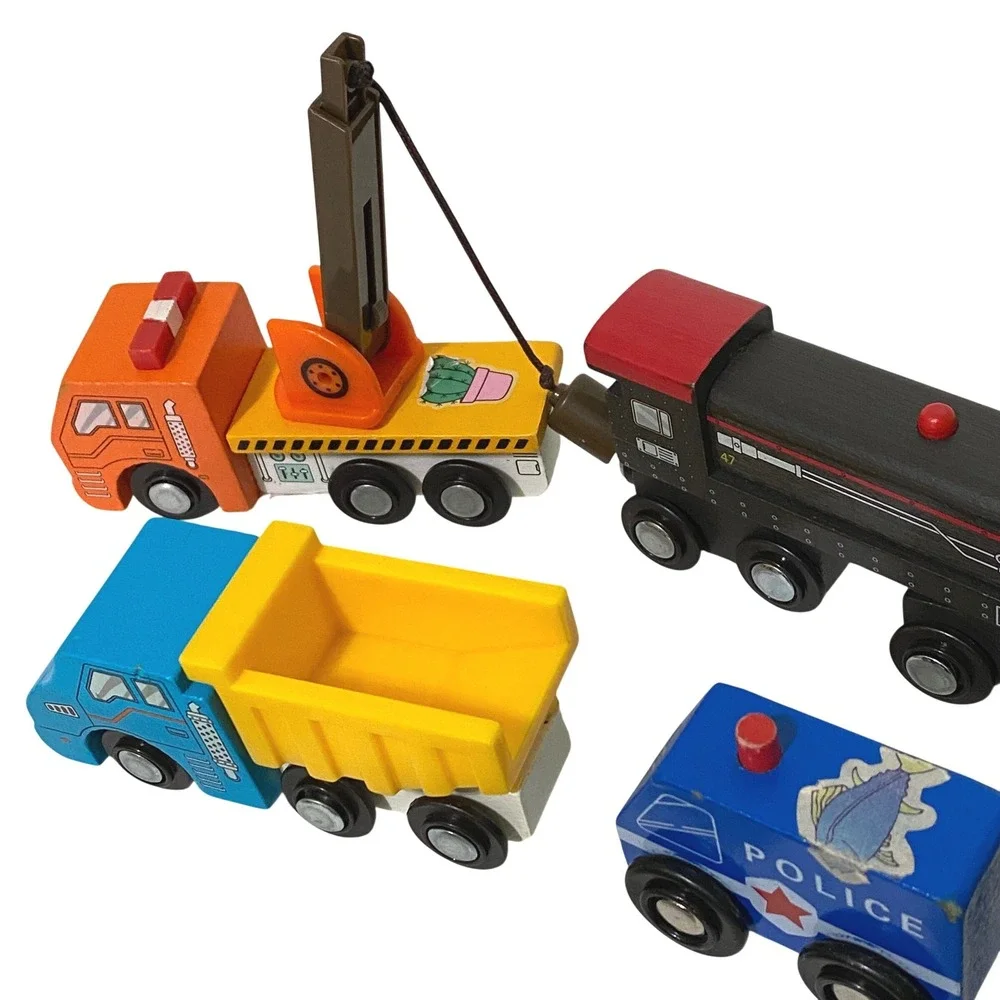 Wood Magnetic Wheels Mixed Lot Train Cars Trucks Vehicles 15 Piece Set Playtime